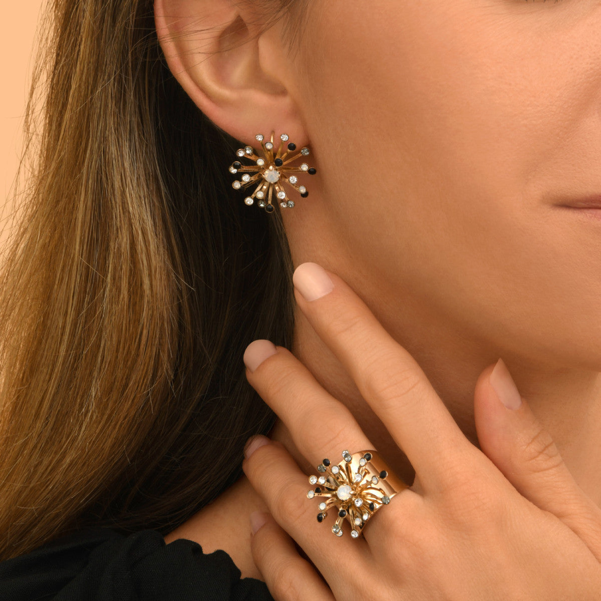 Boucles d'oreilles dormeuses arty strass - noir et blanc Noir blanc