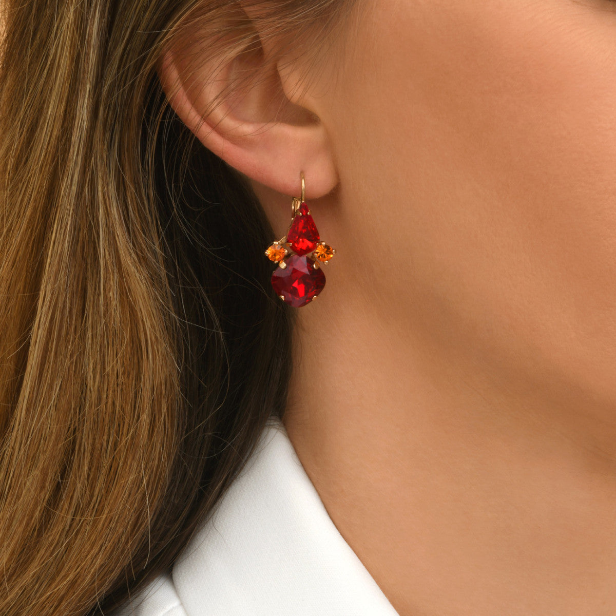 Boucles d'oreilles dormeuses strass cristal  - rouge Multi rouge