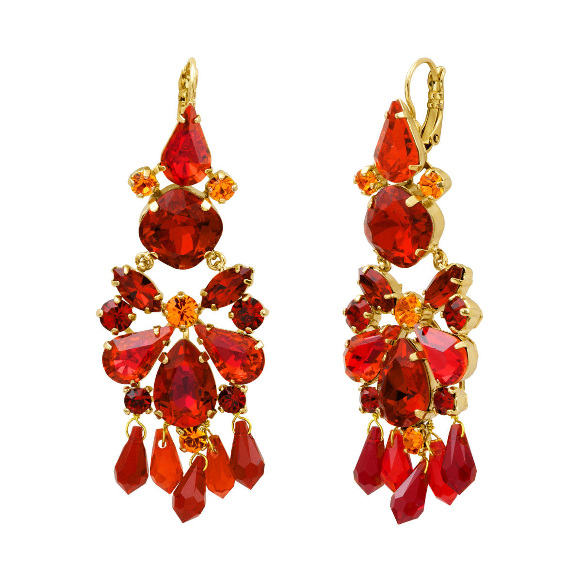 Boucles d'oreilles dormeuses longues cristaux  - rouge Multi rouge