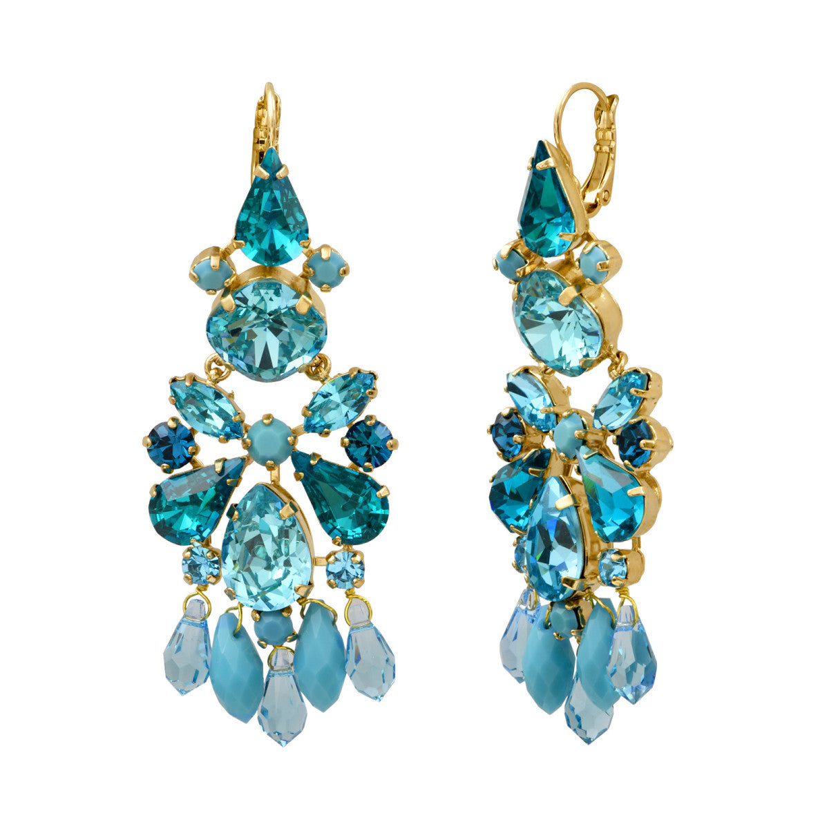 Boucles d'oreilles dormeuses longues cristaux  - turquoise Multi turquoise