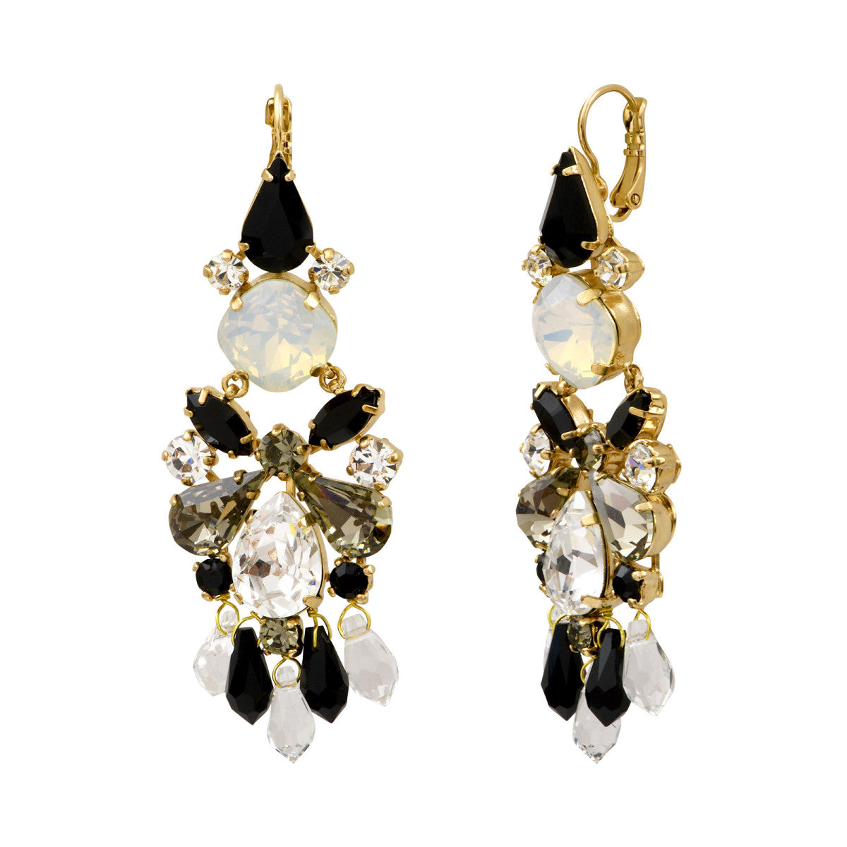 Boucles d'oreilles dormeuses longues cristaux - noir et blanc Noir blanc