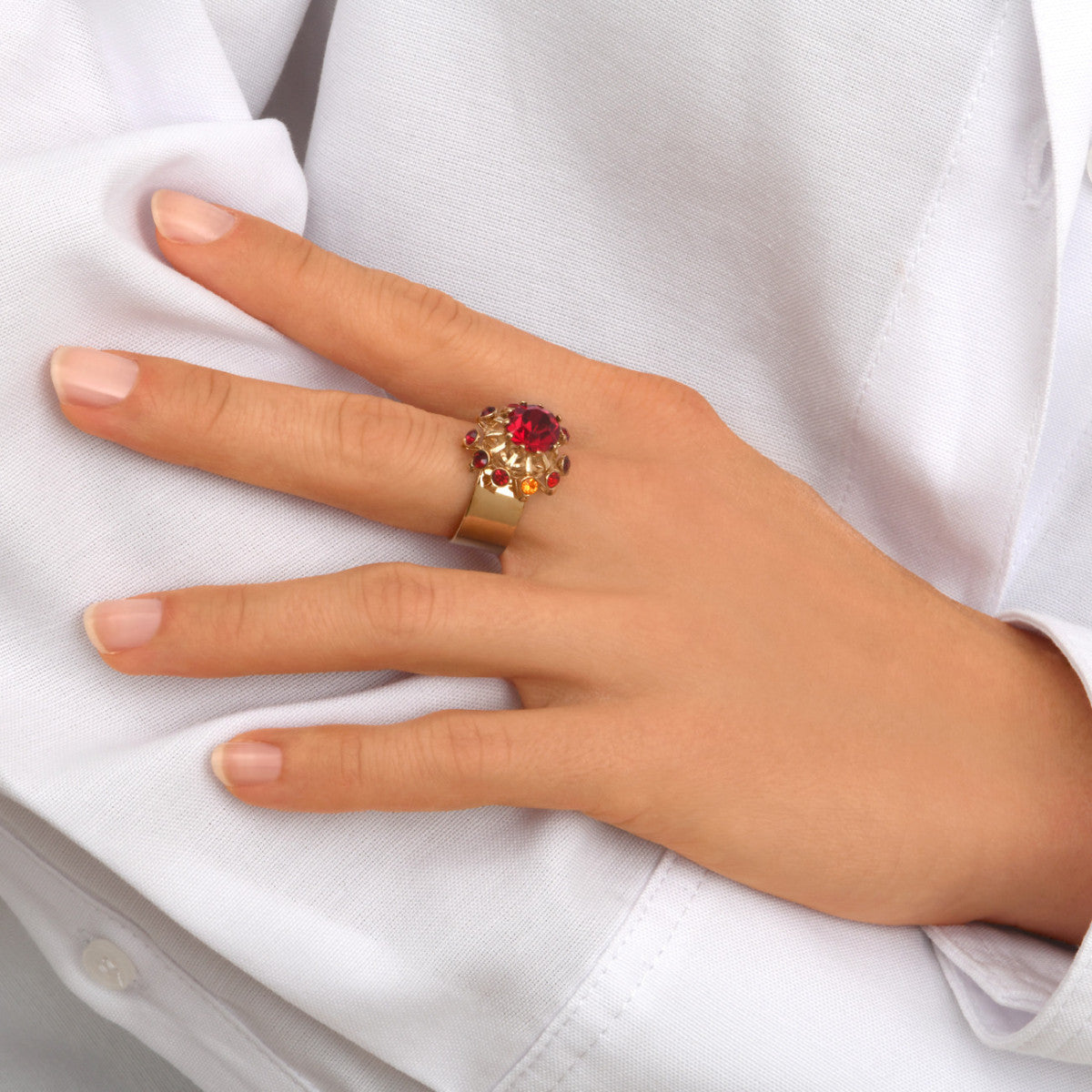 Bague chic cristal  et strass taille M - rouge Multi rouge