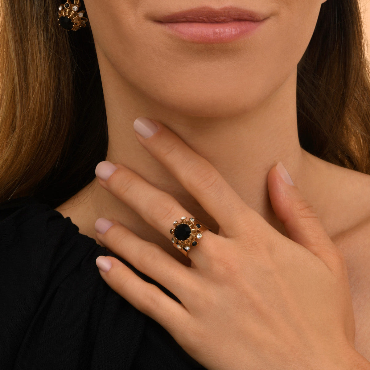 Bague féminine cristal  et strass taille M - noir et blanc Noir blanc