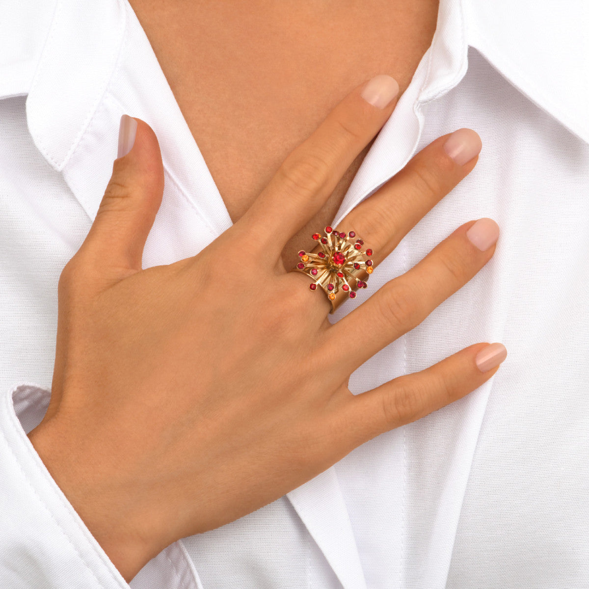 Bague large étincelante cristaux taille M - rouge Multi rouge