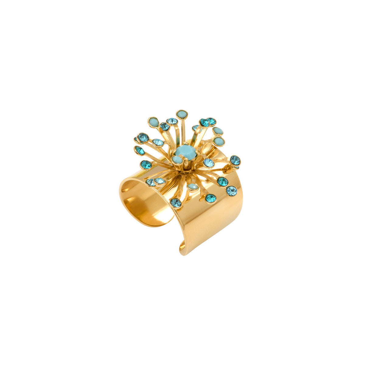 Bague large étincelante cristaux taille M - turquoise Multi turquoise