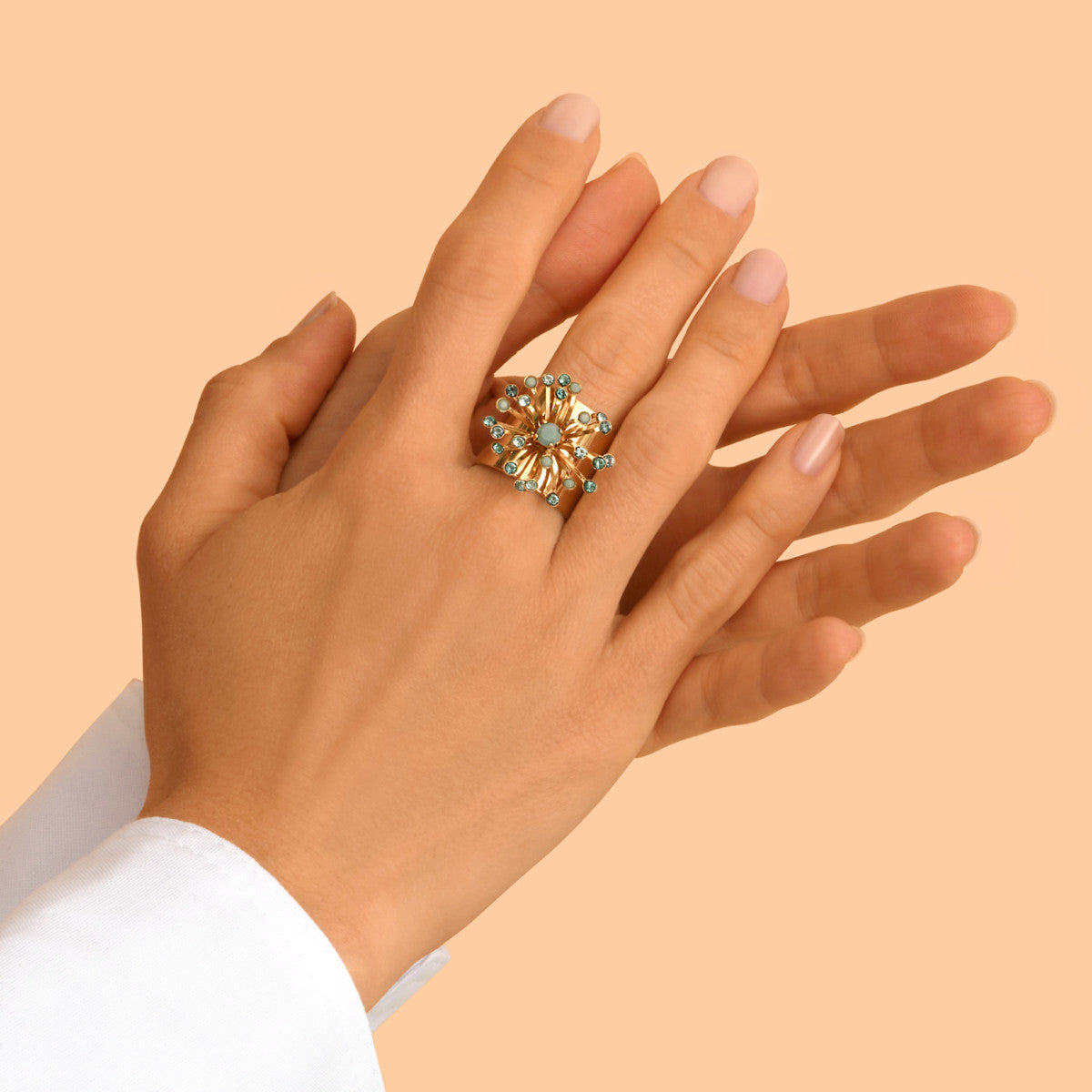 Bague large étincelante cristaux taille M - turquoise Multi turquoise