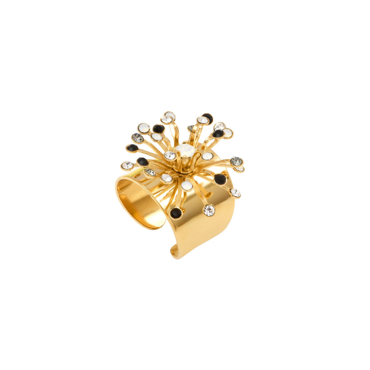 Bague large solaire cristaux taille M - noir et blanc Noir blanc