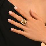 Bague large solaire cristaux taille M - noir et blanc Noir blanc