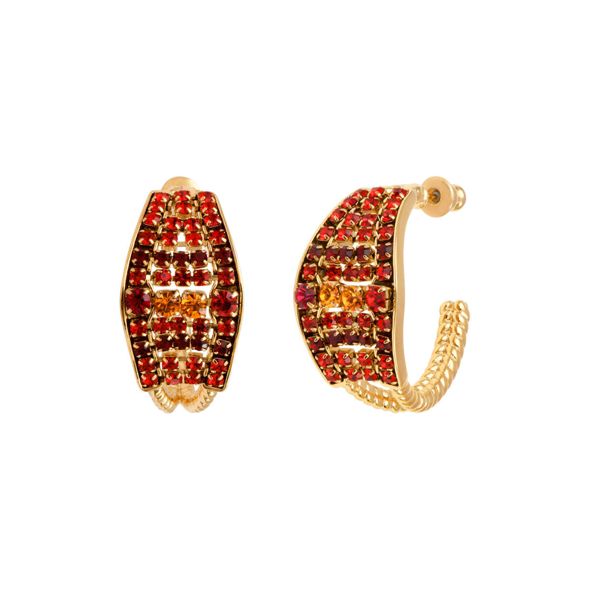 Boucles d'oreilles créoles pavées de cristaux - rouge Multi rouge