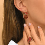Boucles d'oreilles créoles pavées de cristaux - rouge Multi rouge