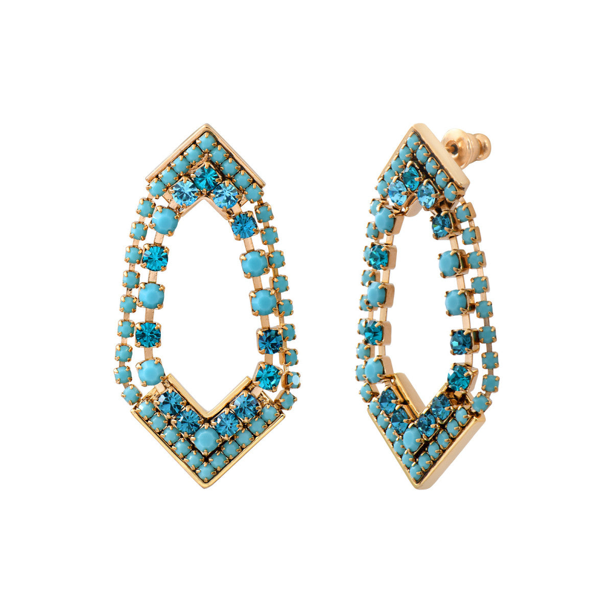 Boucles d'oreilles percées strassées cristaux Prestige - turquoise Turquoise