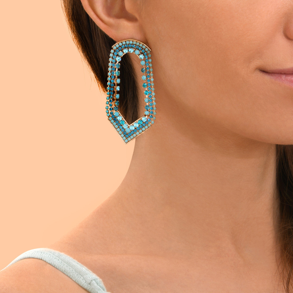 Boucles d'oreilles percées maxi cristaux Prestige - turquoise Turquoise