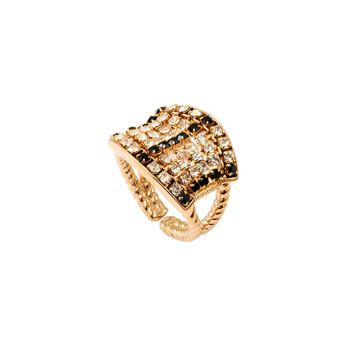 Bague strassée ajustable cristaux Prestige - noir et blanc Noir blanc