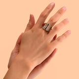 Bague strassée ajustable cristaux Prestige - noir et blanc Noir blanc