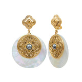 Boucles d'oreilles clips Positano nacre cristaux et cabochon nacré - blanc Nacre blanche