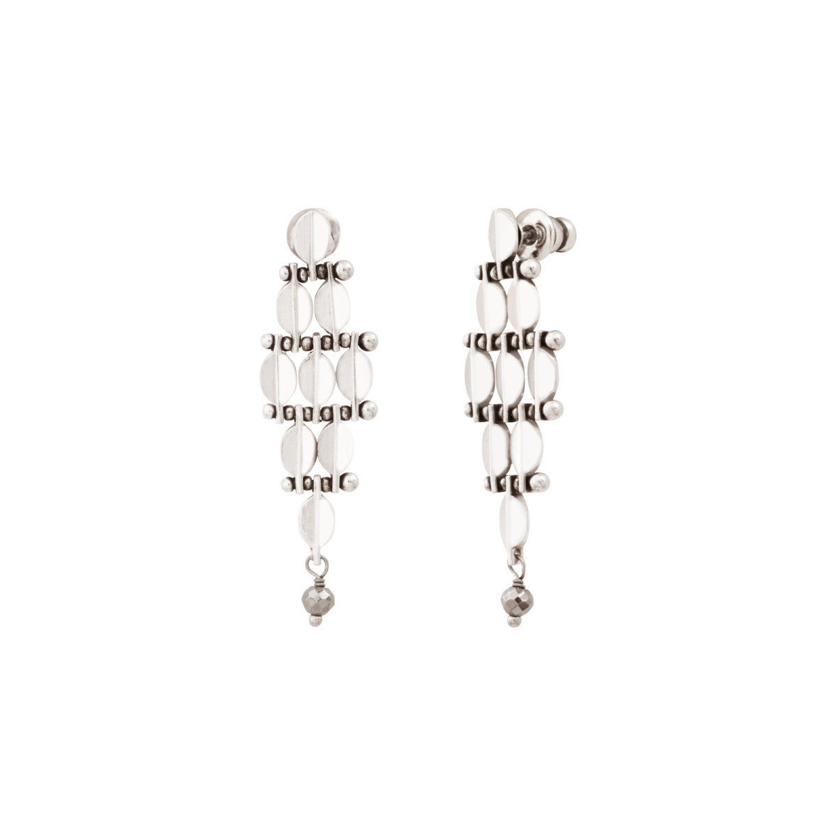 Petites boucles d'oreilles Babylone maille bijou hématite grise - argent Argent