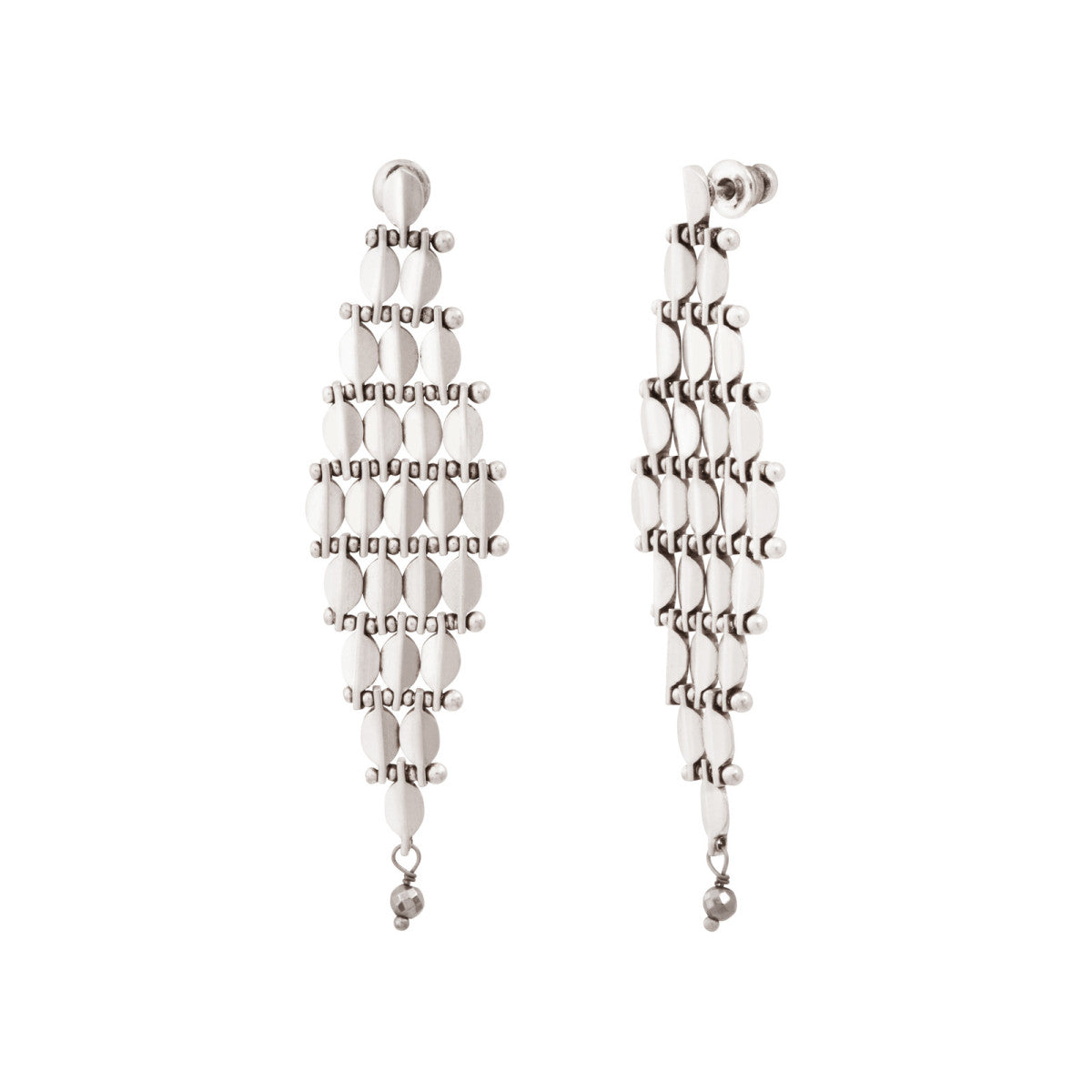 Boucles d'oreilles Babylone maille bijou hématite grise - argent Argent