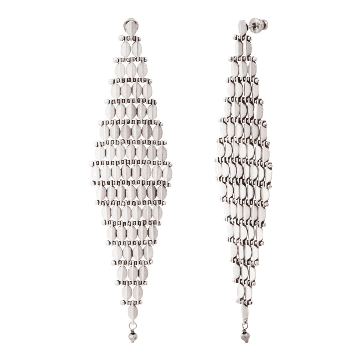 Boucles d'oreilles pendantes XXL Babylone maille bijou hématite grise - argent Argent