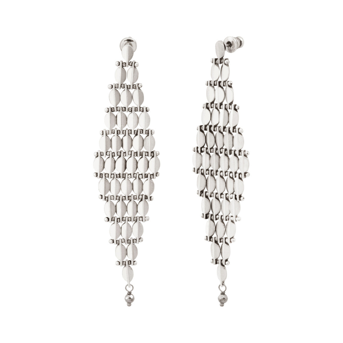 Boucles d'oreilles pendantes Babylone maille bijou hématite grise - argent Argent