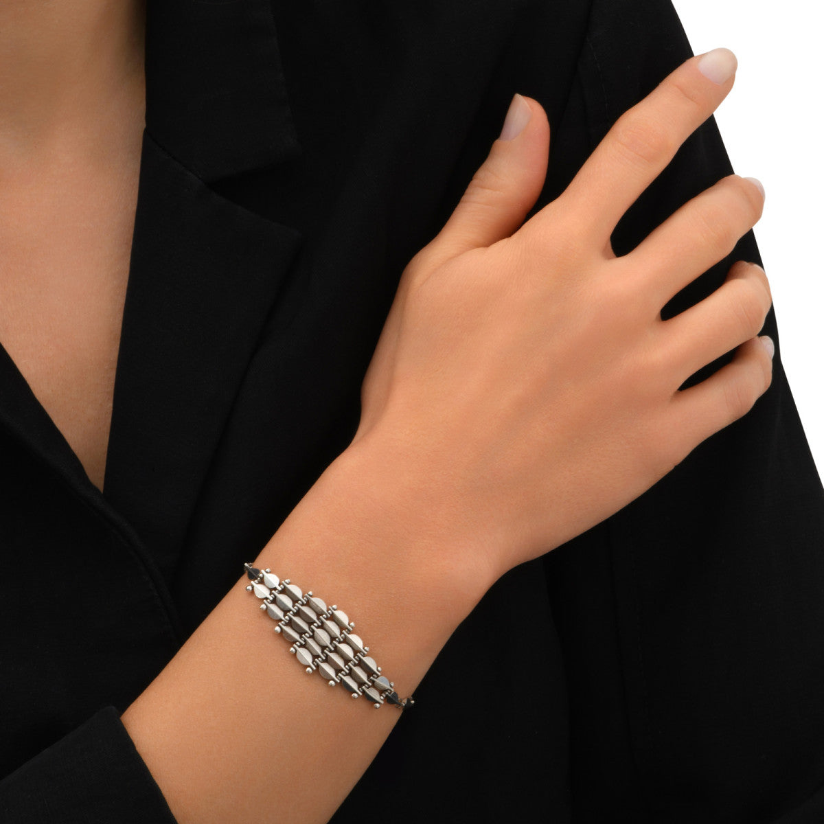 Bracelet fin réglable Babylone en maille souple - argent Argent