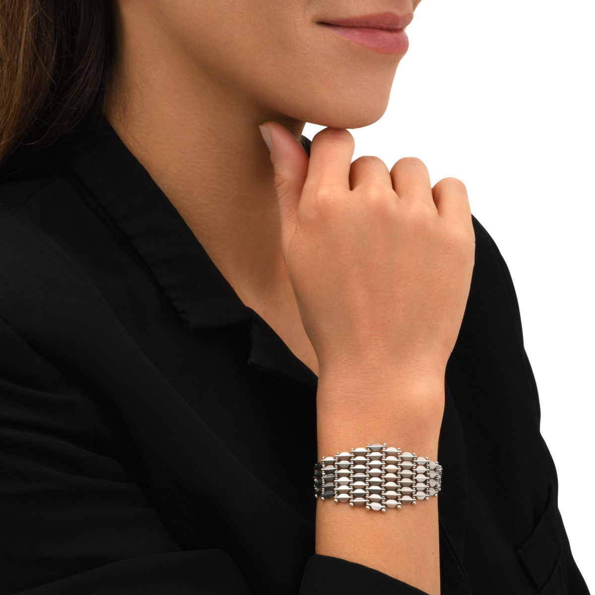 Grand bracelet réglable Babylone en maille souple - argent Argent