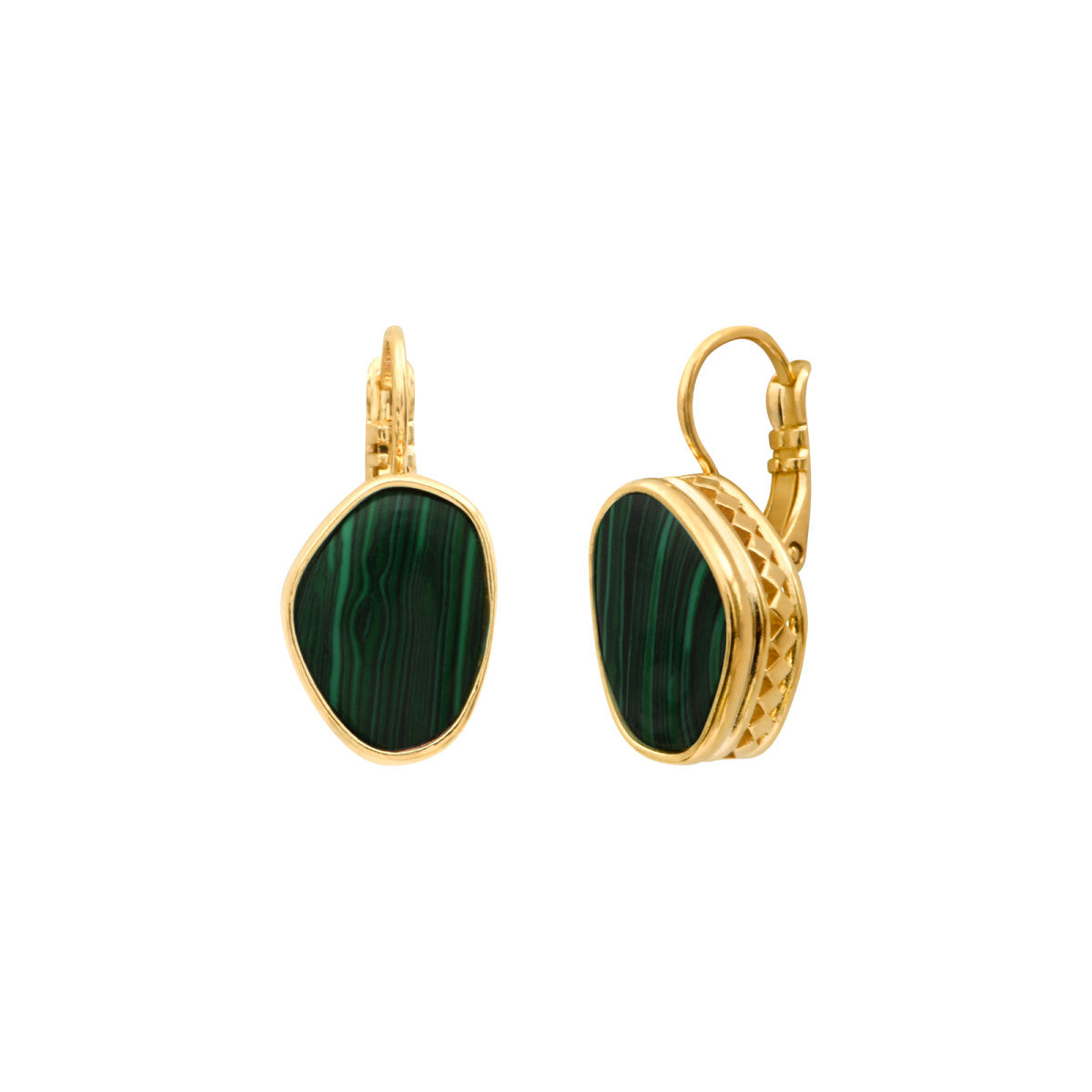 Boucles d'oreilles dormeuses Noto cabochon en malachite composite - vert Vert