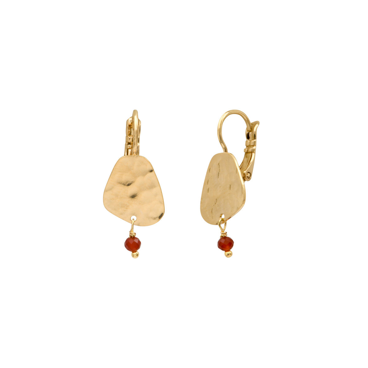 Boucles d'oreilles dormeuses Noto en métal doré martelé cornaline - rouge Turquoise