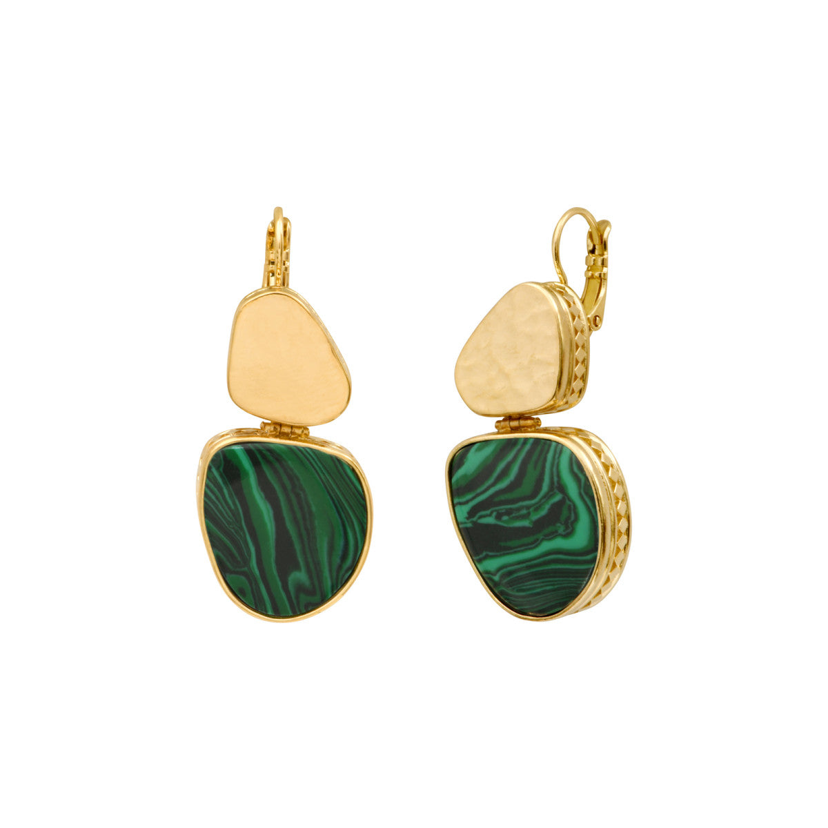 Boucles d'oreilles dormeuses Noto en métal doré et malachite composite - vert Vert