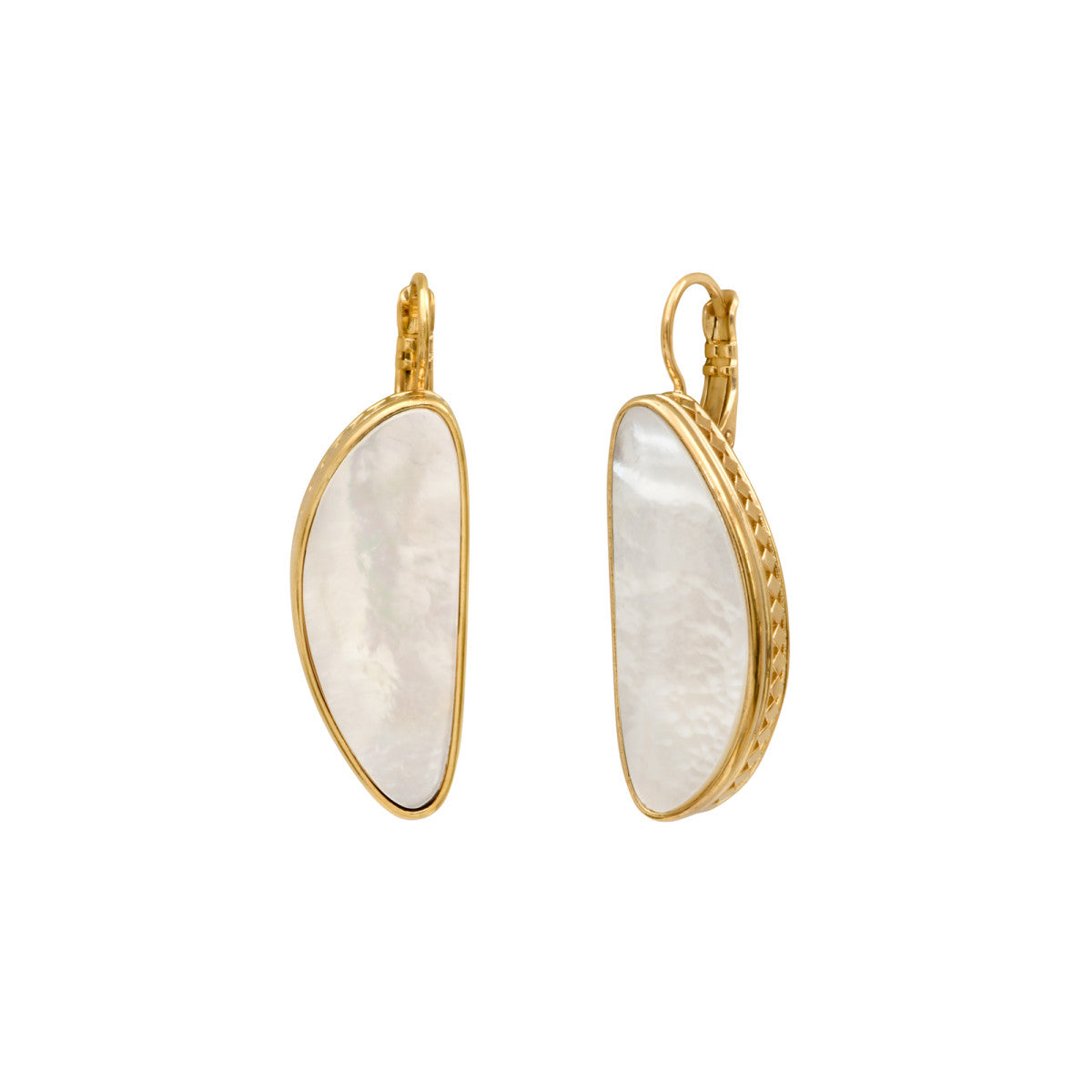 Grandes boucles d'oreilles dormeuses Noto cabochon de nacre - blanc Nacre