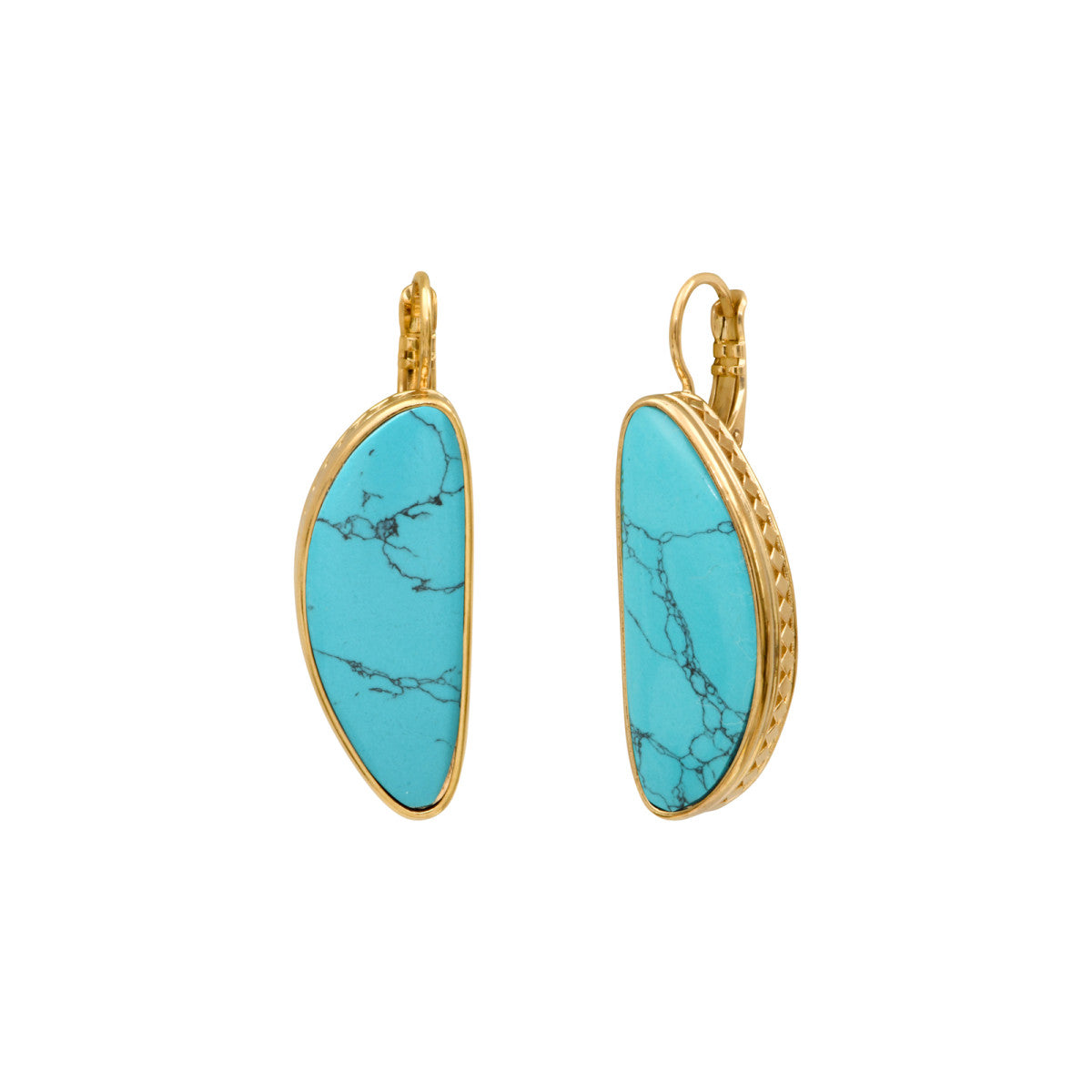 Grandes boucles d'oreilles dormeuses Noto cabochon turquoise composite - bleu Turquoise