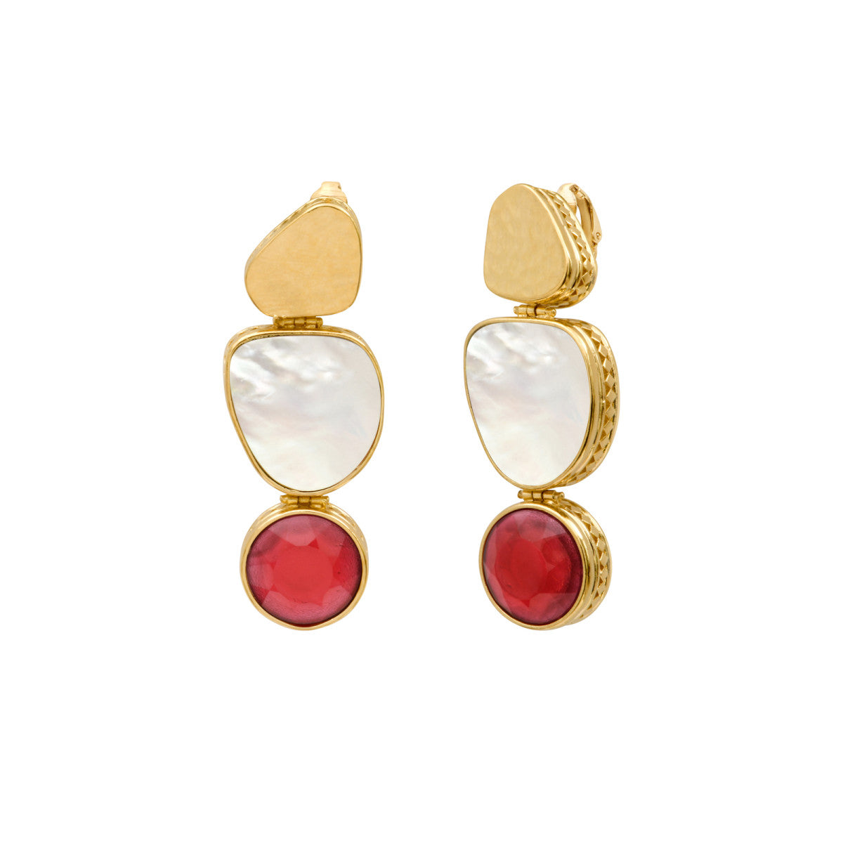 Boucles d'oreilles clips Noto cabochon nacre et pâte de verre - blanc Nacre
