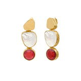 Boucles d'oreilles clips Noto cabochon nacre et pâte de verre - blanc Nacre