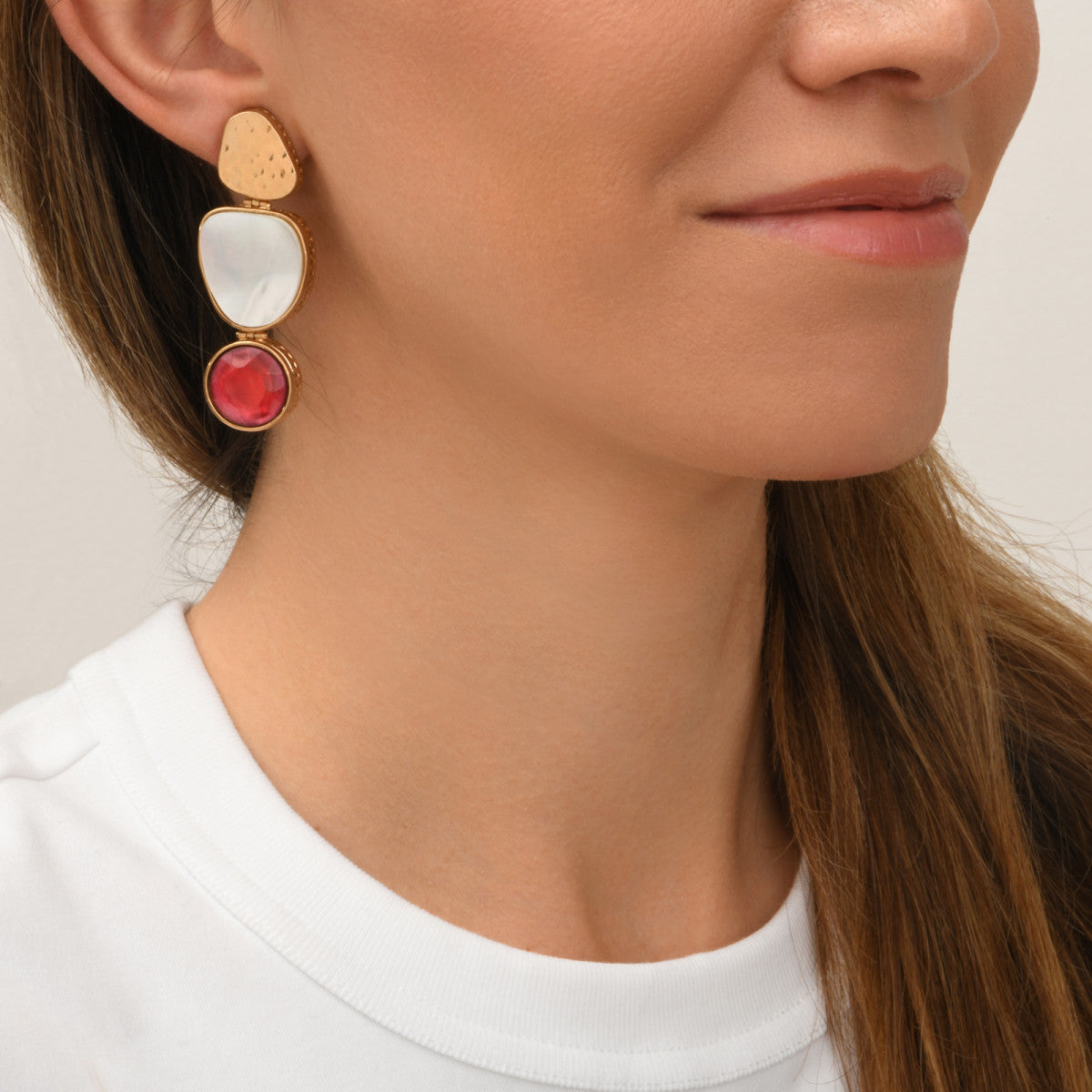 Boucles d'oreilles clips Noto cabochon nacre et pâte de verre - blanc Nacre