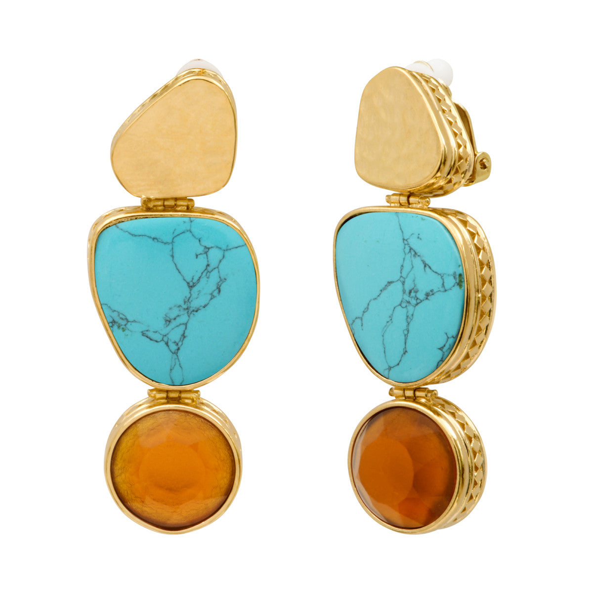 Boucles d'oreilles clips Noto cabochon turquoise et pâte de verre - bleu Turquoise