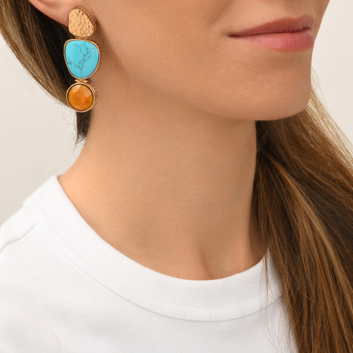 Boucles d'oreilles clips Noto cabochon turquoise et pâte de verre - bleu Turquoise