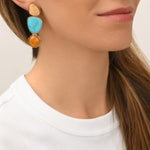 Boucles d'oreilles clips Noto cabochon turquoise et pâte de verre - bleu Turquoise