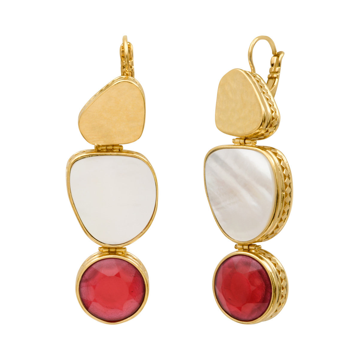 Boucles d'oreilles dormeuses Noto cabochon nacre et pâte de verre - blanc Nacre