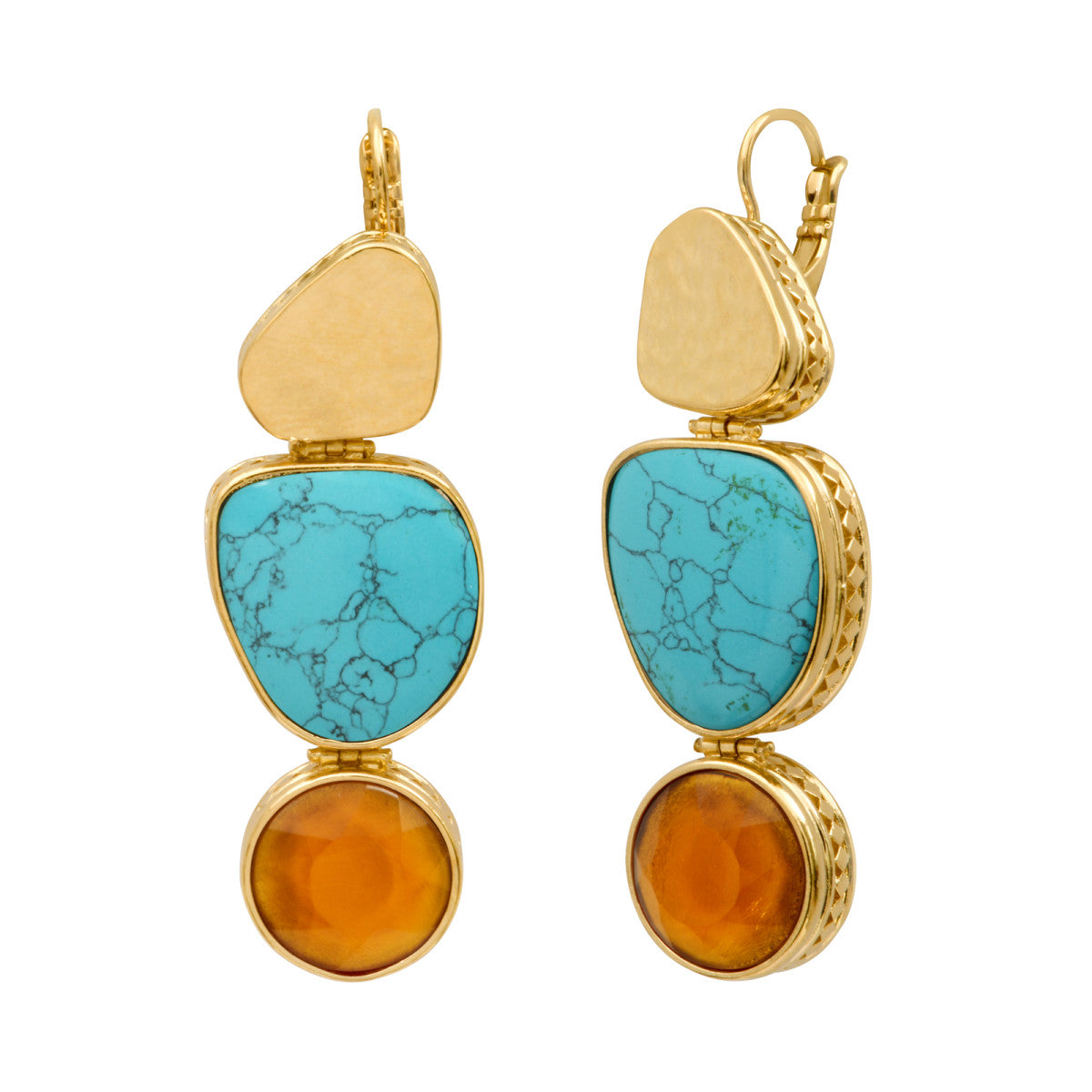 Boucles d'oreilles dormeuses Noto cabochon turquoise et pâte de verre - bleu Turquoise
