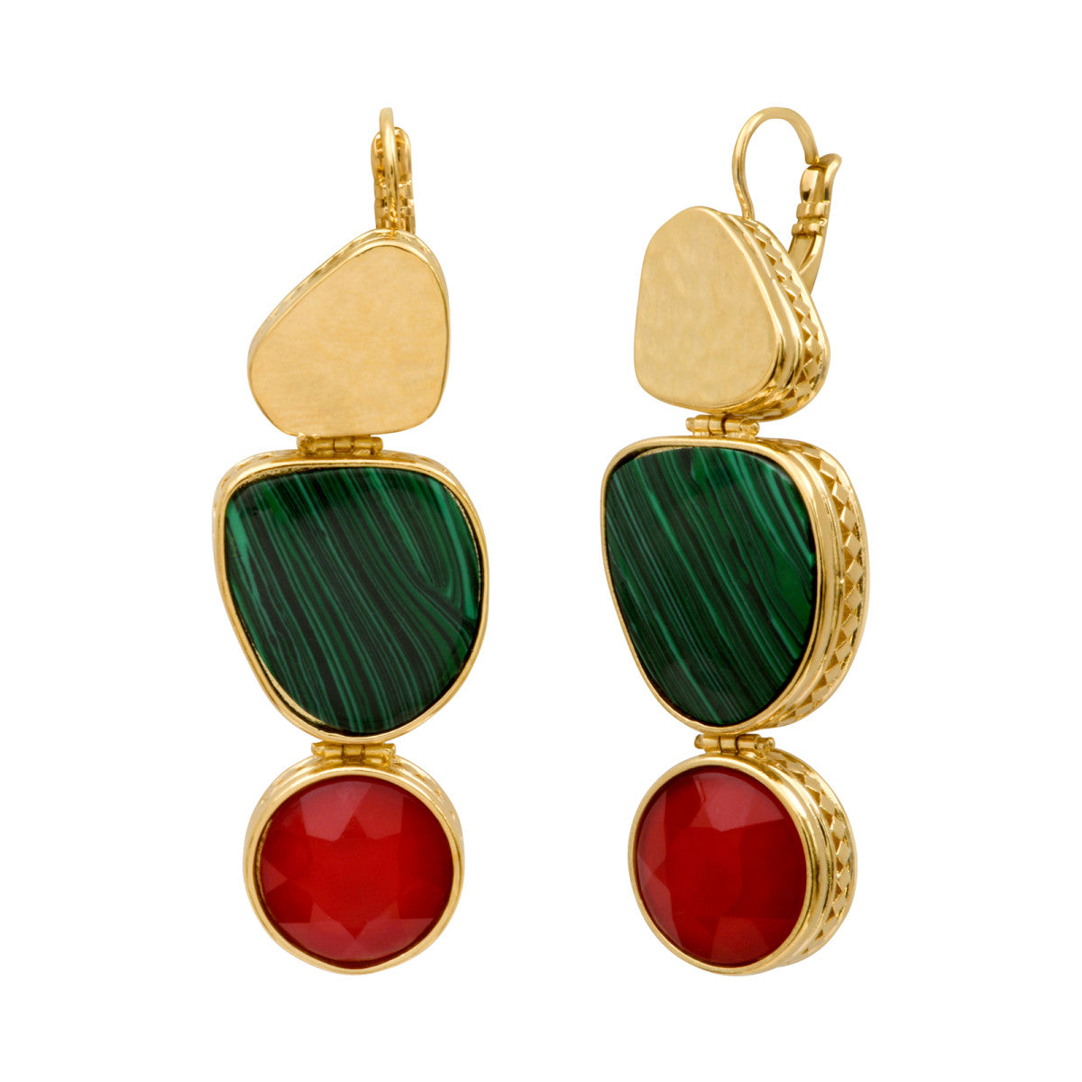 Boucles d'oreilles dormeuses Noto cabochon malachite et pâte de verre - bleu Vert