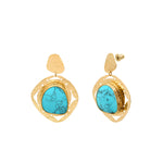Boucles d'oreilles tiges percées Noto en métal ciselé cabochon turquoise - bleu Turquoise