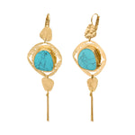 Boucles d'oreilles pendantes dormeuses Noto cabochon turquoise et pompon - bleu Turquoise