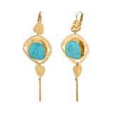 Boucles d'oreilles pendantes dormeuses Noto cabochon turquoise et pompon - bleu Turquoise