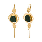 Boucles d'oreilles pendantes dormeuses Noto cabochon malachite et pompon - vert Vert