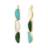 Longues boucles d'oreilles dormeuses en métal doré et cabochons - vert Vert