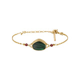 Bracelet fin réglable Noto cabochon en malachite composite et grenats - vert Vert