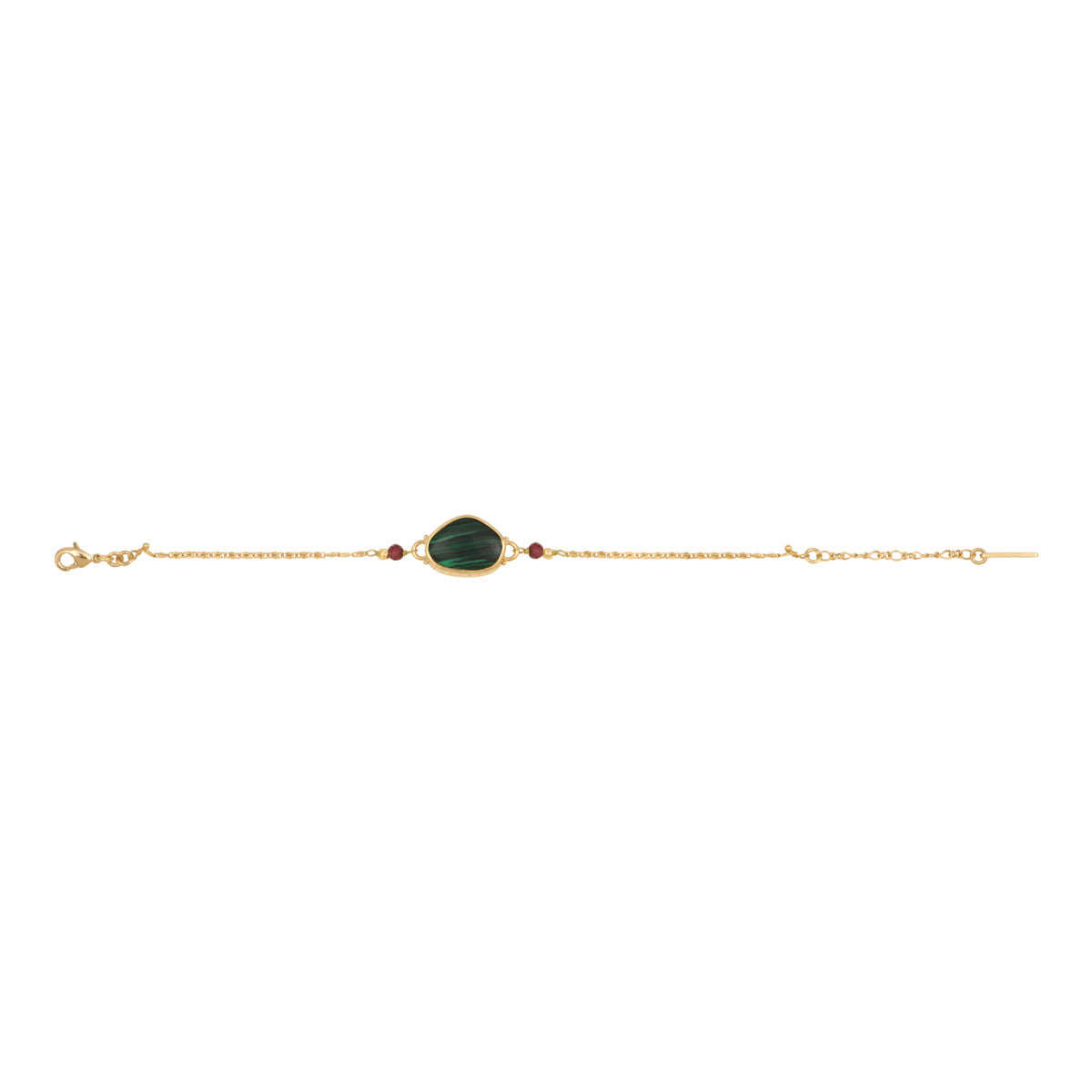 Bracelet fin réglable Noto cabochon en malachite composite et grenats - vert Vert