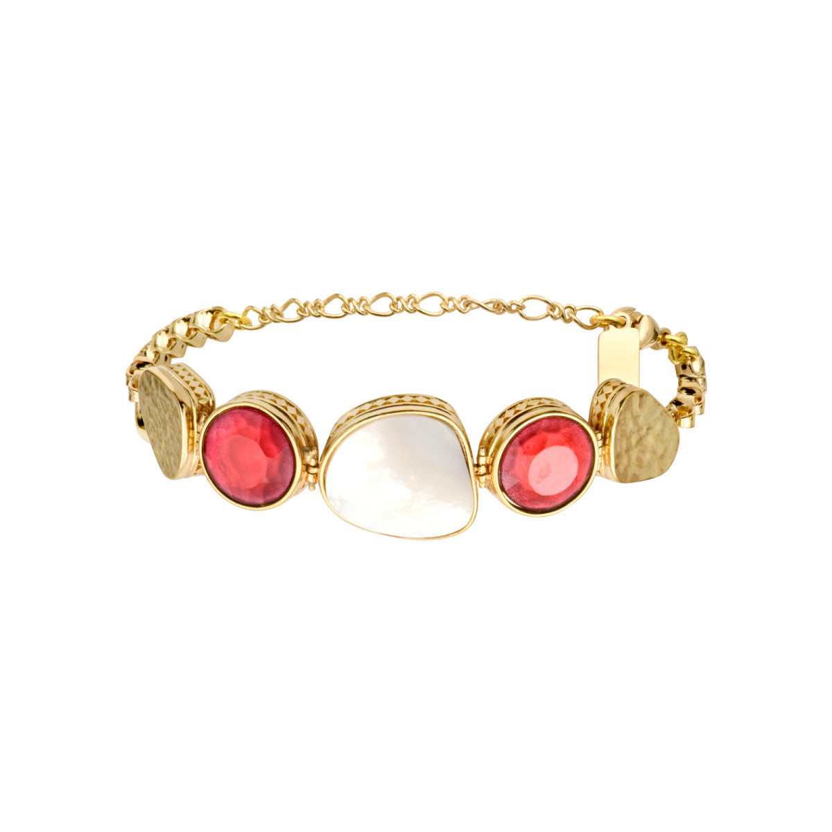 Bracelet réglable Noto en métal doré et cabochons colorés - blanc Nacre