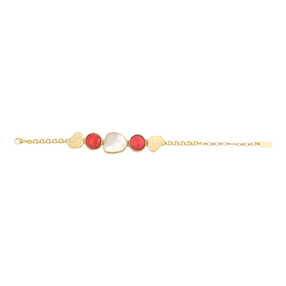 Bracelet réglable Noto en métal doré et cabochons colorés - blanc Nacre