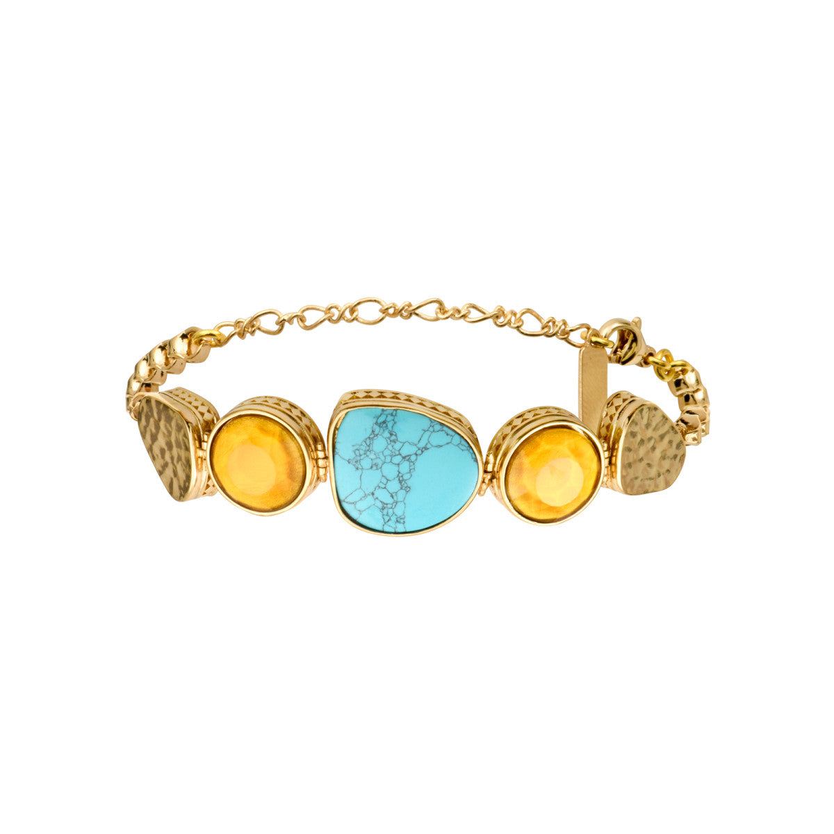 Bracelet réglable Noto en métal doré et cabochons colorés - bleu Turquoise