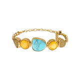 Bracelet réglable Noto en métal doré et cabochons colorés - bleu Turquoise